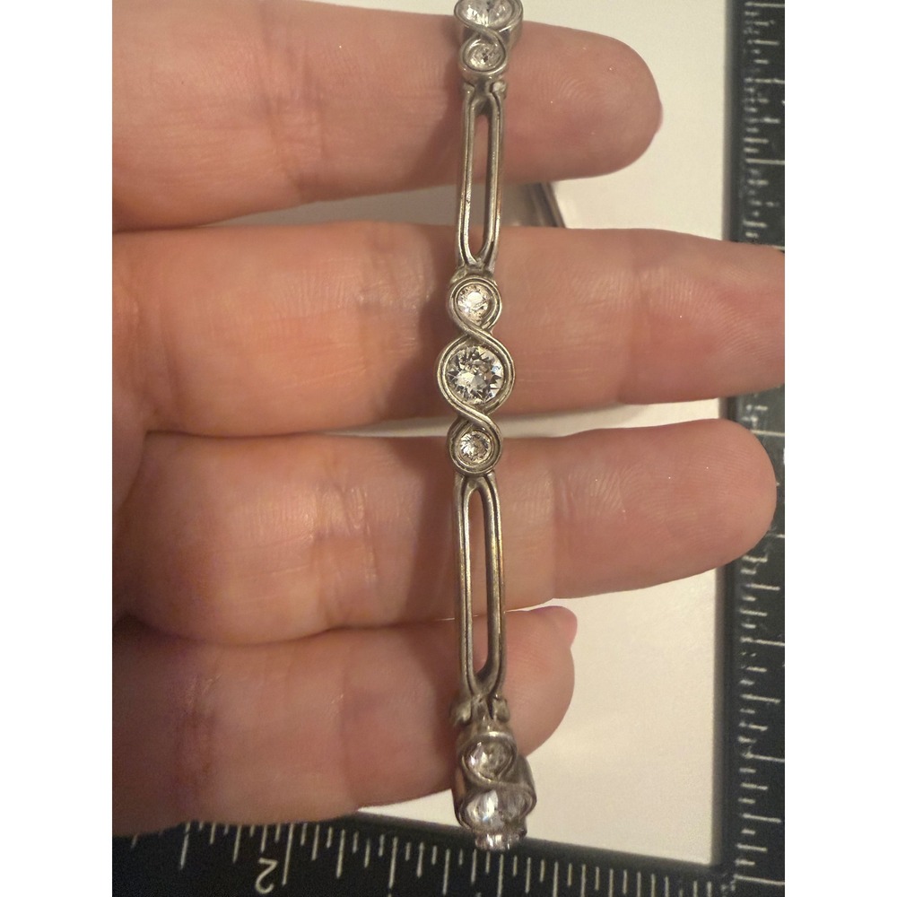 Brighton Silver Tone Crystal Art Deco Style Bar Link Bracelet Clear Stone 7.25in